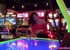 Pov teen shows ass in arcade