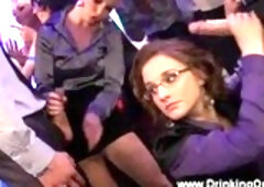 Passionate European babe is having sex with her friends at the party in a local club