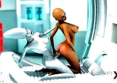 Horny extraterrestrial girl gets filled by an alien dickgirl in the sci-fi lab