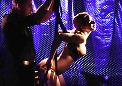 Alluring blonde on a sex swing gets pounded doggystyle