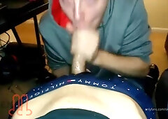 Dangled 20 YO gets his very first DEEP THROAT from a Boy