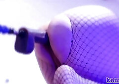 This little femboy faggot in fishnets gets his butt pounded by the sex machine. At 1st, this babe wiggles and shows off her butt. Then, the sex machin