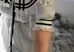 Crossdresser Wearing a Blue Suit, Diapers and Jerking off two