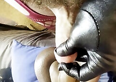 Banging ebony sex toy in the booty coming giant load