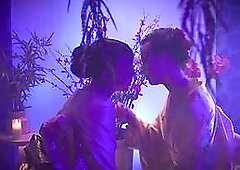 Asian shemale geisha Kasey Kei gets a footjob from Casey Calvert