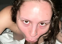 Blowjob for big cock from college brunettes