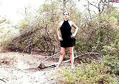 Outdoor in the forest, there the large sagging titties wobble