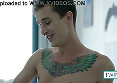 Dark haired Tatted Noah A Taunts Slot Rails Plaything to Huge Jizm!