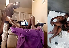 Ebony babe deepthroats a big cock and gets hardcore pussy pounding