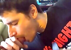 Buddy blows me on the couch while I stroke him CIM swallow