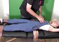 Cute girl in blue jean overalls gets tickled and tied up for some fun