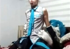 Fur-clad furry cosplayer Jayleen The Blue Wolf pokes her girlfriend Lexi Collins Basto in a playful scene