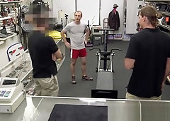 Athlete fucked by pawnbrokers on a workout machine