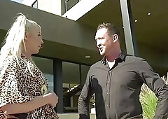 Blonde ts hottie Aubrey Kate rubs penis with hunk stud and gets analed