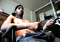 Hot Black Guy Jerking Erect Cock