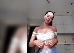 Floozy Diana nude for her ex byfriend on camera during the time that her spouse was watching TV after work