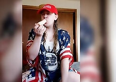 Trans golden-haired pushes bounds with deepthroat ramrod worship and fire