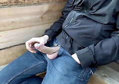 Stroking and orgasming in the forest
