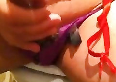 Amateur TS with big boobs wanks his thick prick solo