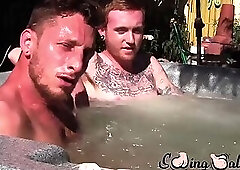 Big dicked Corey Gunz and Dom Ty jack off their dicks while in jacuzzi