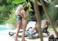 Bikini clad lesbos frolick around