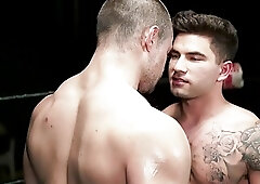 Tattooed muscle gay fucks hunk in ass after 69 cocksucking