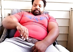 Beefy daddy pounds his throbbing dick in the open and cums in the bedroom