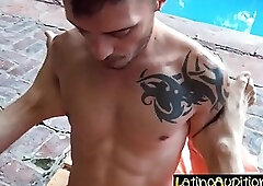 Latino bareback audition outdoors