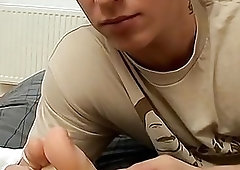 Twink licks feet and sucks toes while fucking his partner