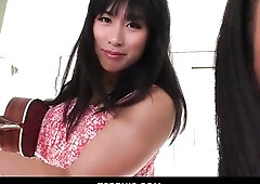 Chick Foxxx shows off her seductive charms whilst breasty Oriental bio hotty Mia Li serenades her on a ukulele