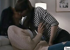 Skinny TS licks and fucks her MILF friends pussy