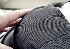 Sexy Brunette hair with Large Boobs in the Car