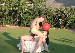 Siouxsie Q pegs and fists her neighbor Michael Vegas in the sunny garden
