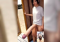 Small Transgender Oriental Honey With A Large Gigantic Pre-Cumming Futanari Weenie Is Filled With Goo