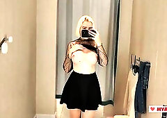 I actually wanna screw, will u screw me in the fitting room? Youthful golden-haired shows large boobs in the fitt