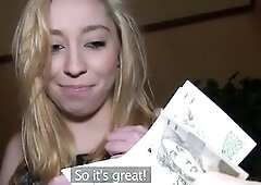 PublicAgent Innocent teen bends over for cash