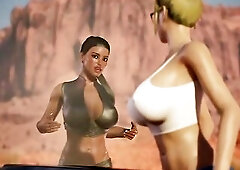 Futa3dX - Futanari Brunette hair And Golden-haired Hotties Stranded In The Desert Screwing Hard