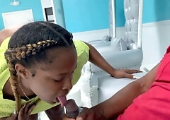 Black Amateur Couple's Nail Salon Blowjob and Pussy Eating