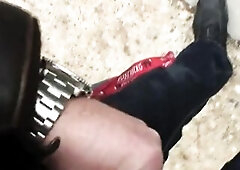 Outdoor raunchy perversion. Exhibitionist blond makes hawt cum splash by sucking a stranger's rod