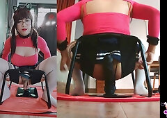 Sissythai juggling on massive black pipe