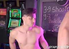 Shaved head stud Cam Crawford offered his big dick to get sucked and ridden by twink