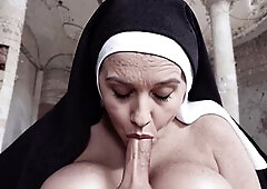 POV. A pleased elderly nun missed having a knob. Oral sex and spunk flow.