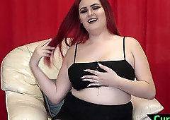 plus-size tgirl plays with her orbs and manstick