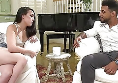 Brunette trans gets her ass barebacked by boss son