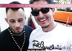 3some: two Greek Boys screw Sexy Brunette hair Chick in Athens