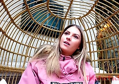 Blonde Romanian stuns in intimate session with interracial creampie climax