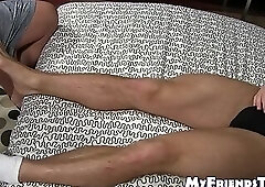 Hunk jerks his dick off while another man licks his feet