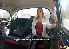 Fake cab full vignette - Big Tits blondie gets them out in public car park