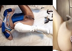 Chun Li cosplay with female mask for an intense nipple and prostate pleasure session
