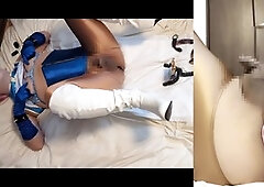 Chun Li cosplay with female mask for an intense nipple and prostate pleasure session